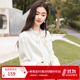 香影飘带蝴蝶结雪纺衬衫女长袖2026秋季新款衬衣垂感职业通勤上衣 米色 M