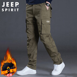 JEEP SPIRIT吉普工装裤男秋冬季直筒休闲裤男士纯棉多口袋男裤 军绿 XL