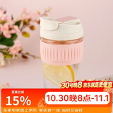 乐扣乐扣（LOCK&LOCK）咖啡杯耐热玻璃水杯子男女学生便携式双饮吸管杯随手杯500ML粉色
