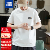 唐狮（TonLion）2026夏季新款男左胸文字印花圆领短袖T恤内搭宽松上衣男潮流
