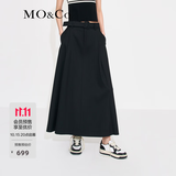 MO&Co.中高腰长款压褶宽松A字半身裙伞裙(附腰带)设计感裙子摩安珂 黑色-第2批 M 165