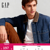 盖璞（GAP）男装春款纯棉工装拼接翻领多口袋夹克外套美版823703 深色水洗 XS 美码 S亚洲码175/88A