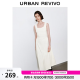 UR2026秋季新款女装气质复古U型领褶皱收腰连衣裙UWM760056+ 本白 M
