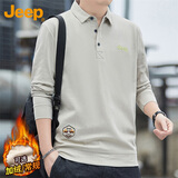 JEEP吉普长袖T恤男士秋冬季polo宽松休闲打底衫衣服男装 卡其 XL