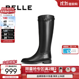 百丽（Belle）双11孙千同款双子星骑士靴女冬季新款保暖加绒显瘦瘦靴B9V1D预售 牛皮升级版-黑色 【孙千同款】 36 (230mm)