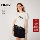 ONLY2026春季新款百搭印花圆领显瘦腰侧捏褶短袖T恤女|126101013 A43奶油白色 L