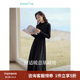 茵曼（INMAN）2026秋冬女装新款灯芯绒连衣裙新品长袖休闲针织礼服中长裙子 午夜黑-18348357H1 M