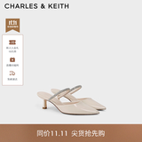 CHARLES&KEITH亮钻一字带尖头高跟穆勒拖鞋生日礼物送女友CK1-60920353 Cream奶白色 37