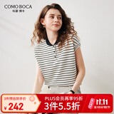 科蒙博卡2024秋季桑蚕丝新款条纹短袖T恤女宽松休闲小衫薄款上衣 云白色 L