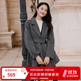 香影白色羊毛双面呢大衣女秋冬新款收腰小个子西装中长款呢子外套 中灰 M 160/84A/95-110斤