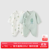 童泰婴儿衣服新生儿连体衣春秋季纯棉0-6月初生宝宝满月蝴蝶哈衣爬服 绿白小树【纯棉】 59cm (建议1-3个月身高55-60cm)