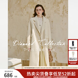 范思蓝恩钻石立裁系列 100%羊毛复古翻领双排扣大衣女秋冬高级感毛呢外套 奶白色 XS