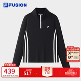 斐乐FILA FUSION潮牌女子针织长袖衫官方秋新季款修身半拉链长T恤 正黑色-BK M 165/84A/M