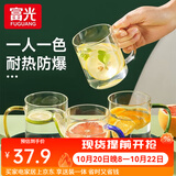 富光 玻璃杯茶杯透明泡花茶杯带把手杯子客厅水杯家庭套装男女牛奶杯 四只装