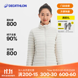 迪卡侬【门店自提】短款羽绒服轻薄户外保暖排骨羽绒服TREK100 女款-珍珠白-立领 S