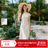 香影法式收腰白色连衣裙女2026夏季新款圆领气质a字裙白月光长裙 白色 M 95-110斤/裙长114.5CM