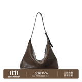 裘真（qiuzhen）【明星推荐】 经典hobo包植鞣牛皮腋下通勤休闲饺子女包 咖啡色-大号 小包/大包