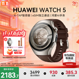 华为（HUAWEI）【咨询享优惠】WATCH 5智能手表46mm鸿蒙AI运动eSIM独立通话X-TAP智感窗体温血氧呼吸监测腕上小艺 46mm木星棕-深棕色素皮复合表带
