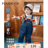 幼歌（YOUGE）婴幼儿秋季童趣卡通牛仔背带裤宽松柔软细腻不掉色裤子 牛仔蓝(66-90裆开扣)（偏大，建议选小一码） 100 cm