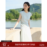 自巧小个子慵懒松弛感短袖t恤半身裙套装女2026夏季新款显瘦上衣 水雾蓝上衣 M (4码) 拍前请联系客服确认
