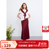 三彩2025秋款缎面鱼尾裙高腰半身裙优雅A字长裙浪漫M 酒红 S 155/64A