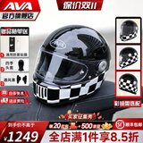 AVA王朝摩托车头盔复古四季男女全盔国潮玻璃钢机车碳纤维巡航冬季 黑白格-透明镜片【拍1发4】 特大-XXL码【适合头围62-63cm】