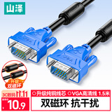 山泽VGA线 高清双磁环蓝头vga连接线 3+6铜芯电脑主机接投影仪显示器视频线数据信号线 1.5米 VM-1015