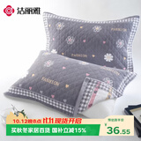 洁丽雅7A抗菌三层加大加厚纱布枕巾 花香-深灰78*52cm一对装