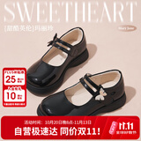 富罗迷女童皮鞋儿童公主鞋校园百搭演出鞋方口单鞋 黑色 37