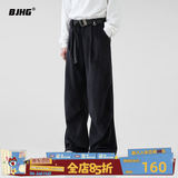 BJHG不计后果春季美式伞兵工装长裤男潮牌肌理感宽松直筒运动休闲裤子 炭黑色 L