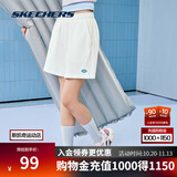 斯凯奇（Skechers）短裤男女夏季休闲运动短裤外穿健身跑步宽松百搭舒适针织裤 女款-棉花糖白/0074 S