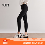 森马（Semir）休闲裤女修身磨毛轻暖小脚裤2024秋冬新款显腿长九分鲨鱼裤瑜伽裤 黑色90001 S