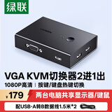 绿联KVM切换器二进一出VGA切换器 电脑主机切屏两台电脑共用一台显示器支持键盘鼠标打印机共享器90490