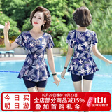 梵迪拉（F.DYRAA）泳衣女显瘦温泉连衣裙保守妈妈款中老年人泳装四件套11701蓝色XL