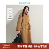 茵曼（INMAN）绵羊毛双面呢大衣女2026冬新款小香风小个子洋气保暖中长外套上衣 经典卡其 XL