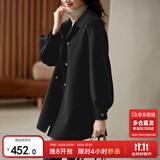 尚都比拉100%羊毛大衣女冬季双排扣双面呢腰带灯笼袖毛呢外套