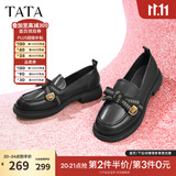他她（TATA）通勤百搭乐福鞋秋季新款平底方跟小皮鞋女单鞋新WCPA1AA5 黑色 35