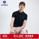 Navigare意大利小帆船凉感短袖POLO衫男夏季轻商务修身透气体恤速干运动衫 黑色 2XL 偏修身