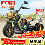 贝趣儿童电动车摩托车1-3-6岁宝宝玩具男孩小孩玩具车可坐人警车 大号复古绿【遥控+双驱+蓝牙音乐灯光+礼包】 2-4-5岁小朋友三轮车外出车周岁生日礼物