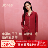 ubras刘雯同款奶酪绒开襟秋冬睡衣长袖长裤套装情侣款家居服 女款-深丝绒红色 M