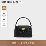 CHARLES&KEITH编织手提凯莉包菱格链条包包女包生日礼物送女友CK2-50782379 Black黑色 M