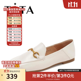 他她（TATA）方头乐福鞋女休闲平底一脚蹬小皮鞋女单鞋春秋款FLC22AM5 米色 40