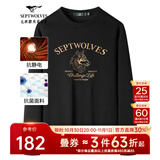 七匹狼长袖T恤男士卫衣7A抗菌秋季抗静电圆领套头打底衫印花设计感男装 黑色-7A抗菌蓄热抗静电 XL (175)