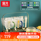 富光玻璃杯水杯家庭套装透明简约耐热茶杯带把牛奶杯客厅喝水杯子套装 彩柄6只+金杯架+底盘