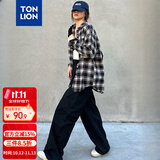 唐狮（TonLion）秋冬女左胸小标格子翻领长袖衬衫百搭时尚潮流韩系松弛
