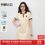 尚都比拉美式复古风小熊刺绣POLO连衣裙小个子夏季宽松显瘦裙子 杏色 S 