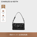 CHARLES&KEITH褶皱手提斜挎小方包腋下包女士生日礼物CK2-80160183 CK2-80160183Noir黑色 S