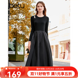 百图betu女装秋季新款连衣裙赫本风针织裙子修身显瘦长裙2309T92 黑色 XS