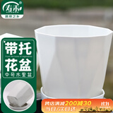 寿禾 花盆加厚绿植发财树种植盆家庭阳台园艺 木里盆中号-浅灰