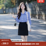 茵曼（INMAN）【格纹】法式时髦翻领通勤衬衫2026秋季新款女装长袖修身显瘦上衣 宝蓝格 S （裤子26码）
